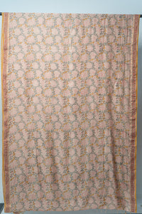 Handwoven Bhagalpur Saree with Floral Motifs, Crafted with Natural Dyes and Traditional Borders