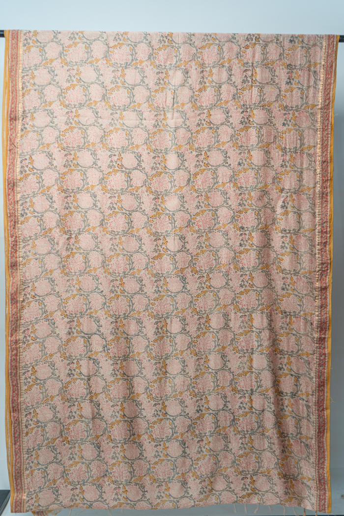 Handwoven Bhagalpur Saree with Floral Motifs, Crafted with Natural Dyes and Traditional Borders