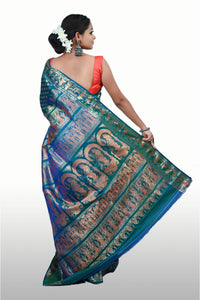 Gold Zari and Silk Temple Design Baluchari Saree