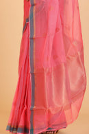 Red Handwoven Kota Doria Cotton Saree with Floral Art Motif