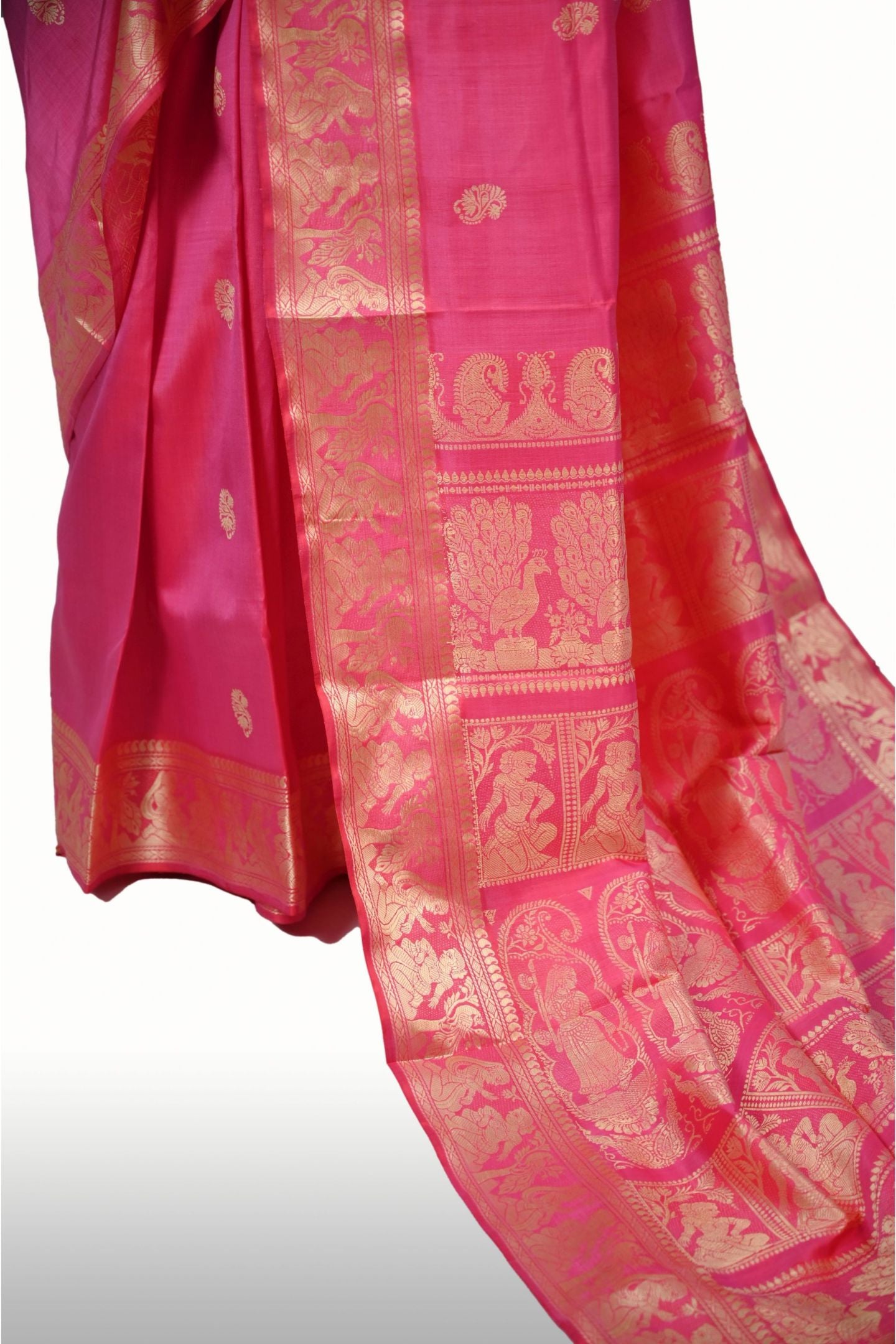Pink Baluchari Single Colour Saree with Silk and Zaro Work