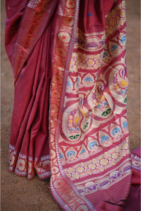 Pink Baluchari Saree with Golani Buti