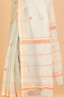 Light Green Handwoven Kota Doria Cotton Saree with Floral Art Motif