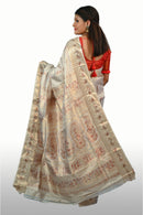 Silk and Gold Zari Mina Off White Baluchari Saree