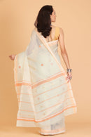 Light Green Handwoven Kota Doria Cotton Saree with Floral Art Motif