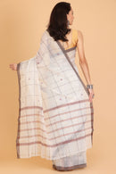 White Handwoven Kota Doria Cotton Saree with Small Grey Buti