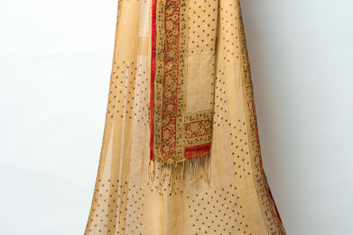 Suit with Polka Dots and Floral Motif Dupatta for Graceful Occasions