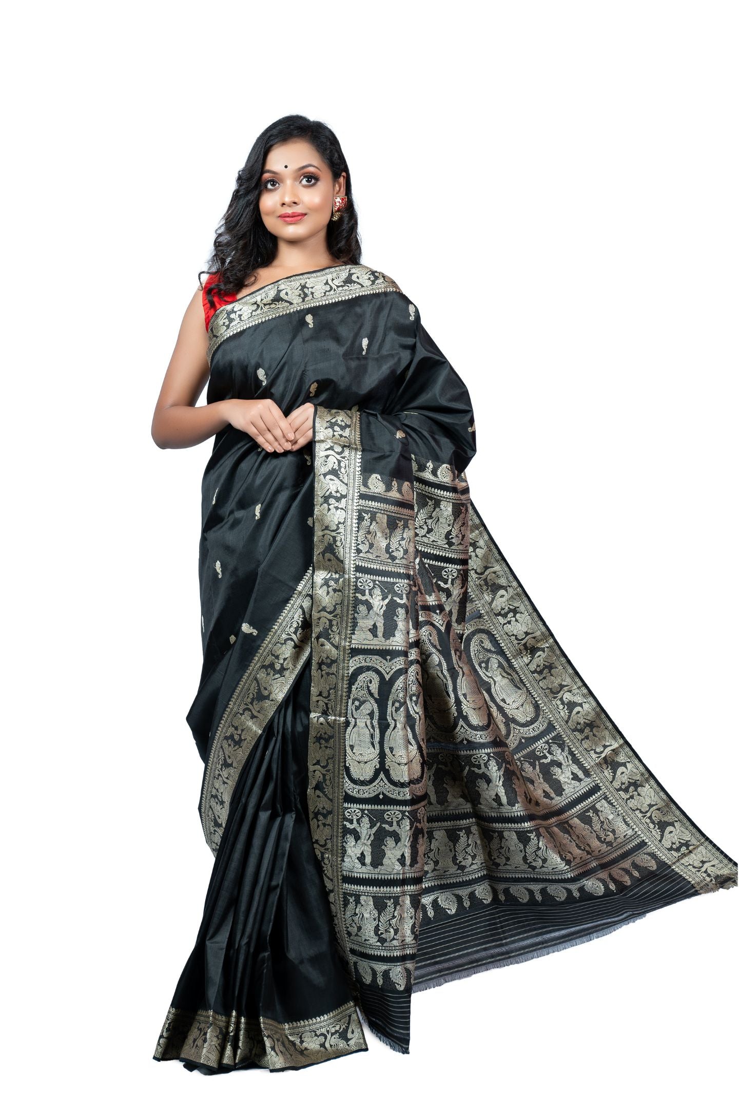 Black Resham Baluchari Saree With Mythological Figure Motif