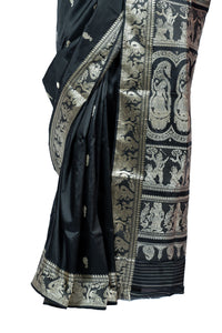 Black Resham Baluchari Saree With Mythological Figure Motif