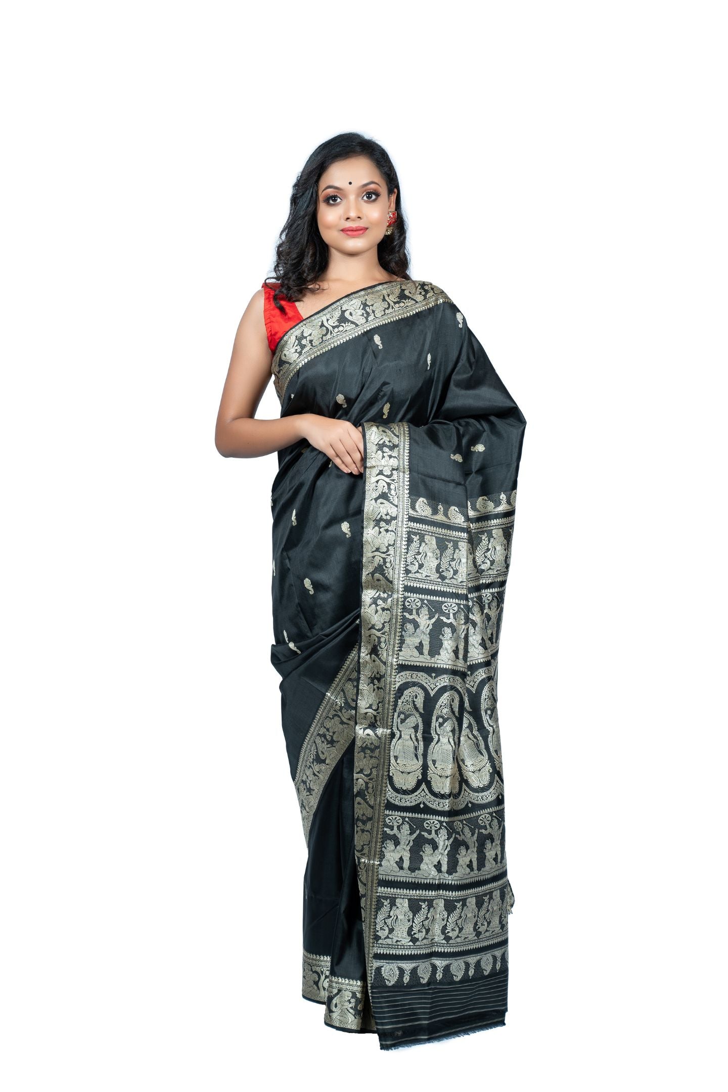Black Resham Baluchari Saree With Mythological Figure Motif