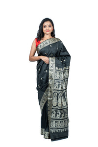 Black Resham Baluchari Saree With Mythological Figure Motif