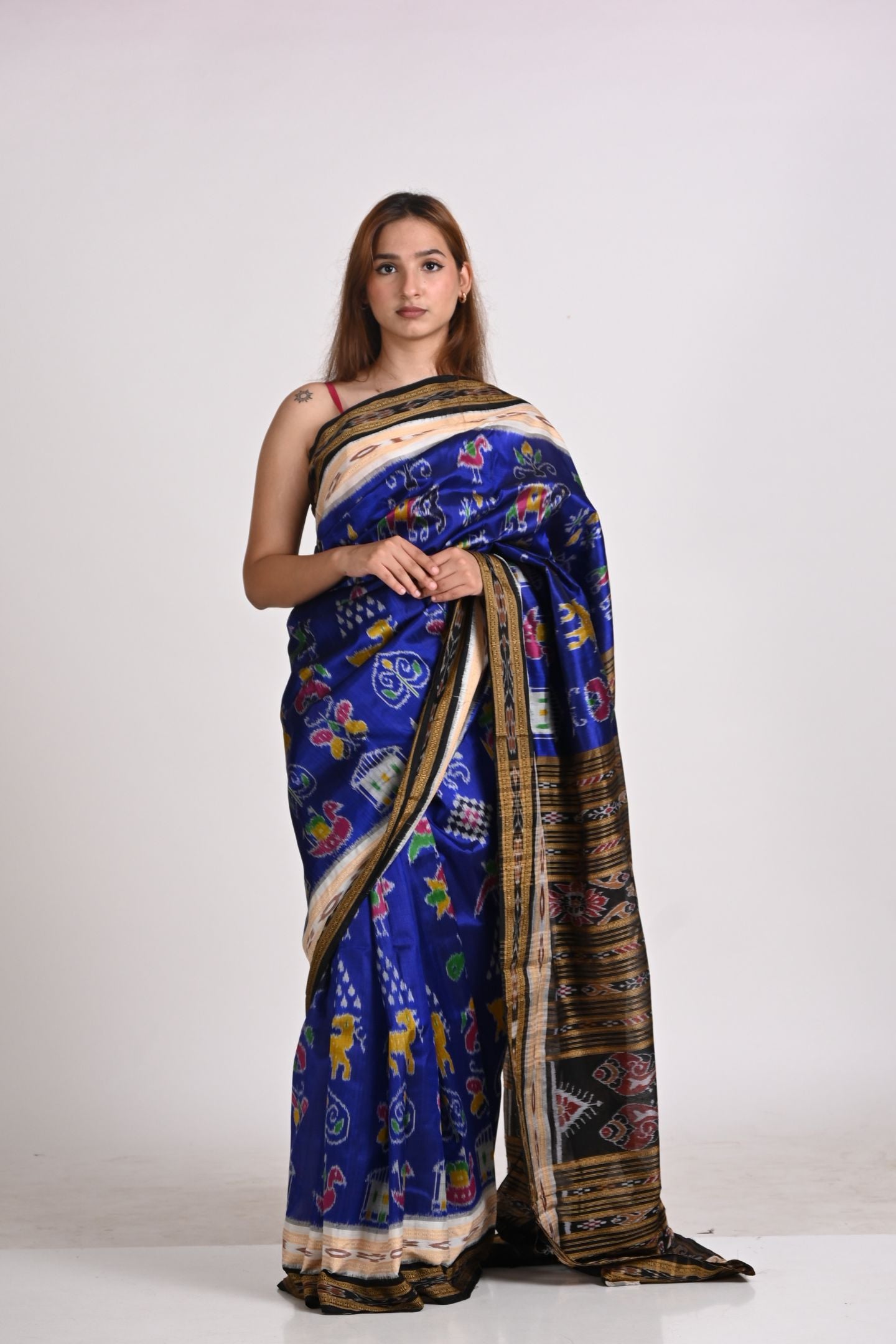Blue Nabakothi Double Border Khandua Handloom Ikat Silk Saree
