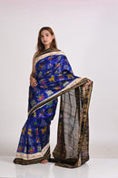 Blue Nabakothi Double Border Khandua Handloom Ikat Silk Saree