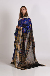 Blue Nabakothi Double Border Khandua Handloom Ikat Silk Saree