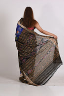 Blue Nabakothi Double Border Khandua Handloom Ikat Silk Saree