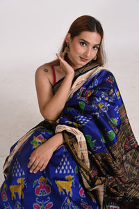 Blue Nabakothi Double Border Khandua Handloom Ikat Silk Saree