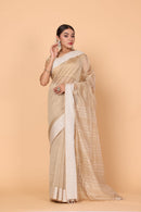 Dark Biege Starry Twilight Cotton and Silk Maheshwari Handloom Saree