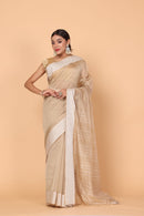 Dark Biege Starry Twilight Cotton and Silk Maheshwari Handloom Saree