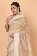 Dark Biege Starry Twilight Cotton and Silk Maheshwari Handloom Saree