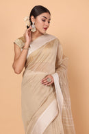 Dark Biege Starry Twilight Cotton and Silk Maheshwari Handloom Saree