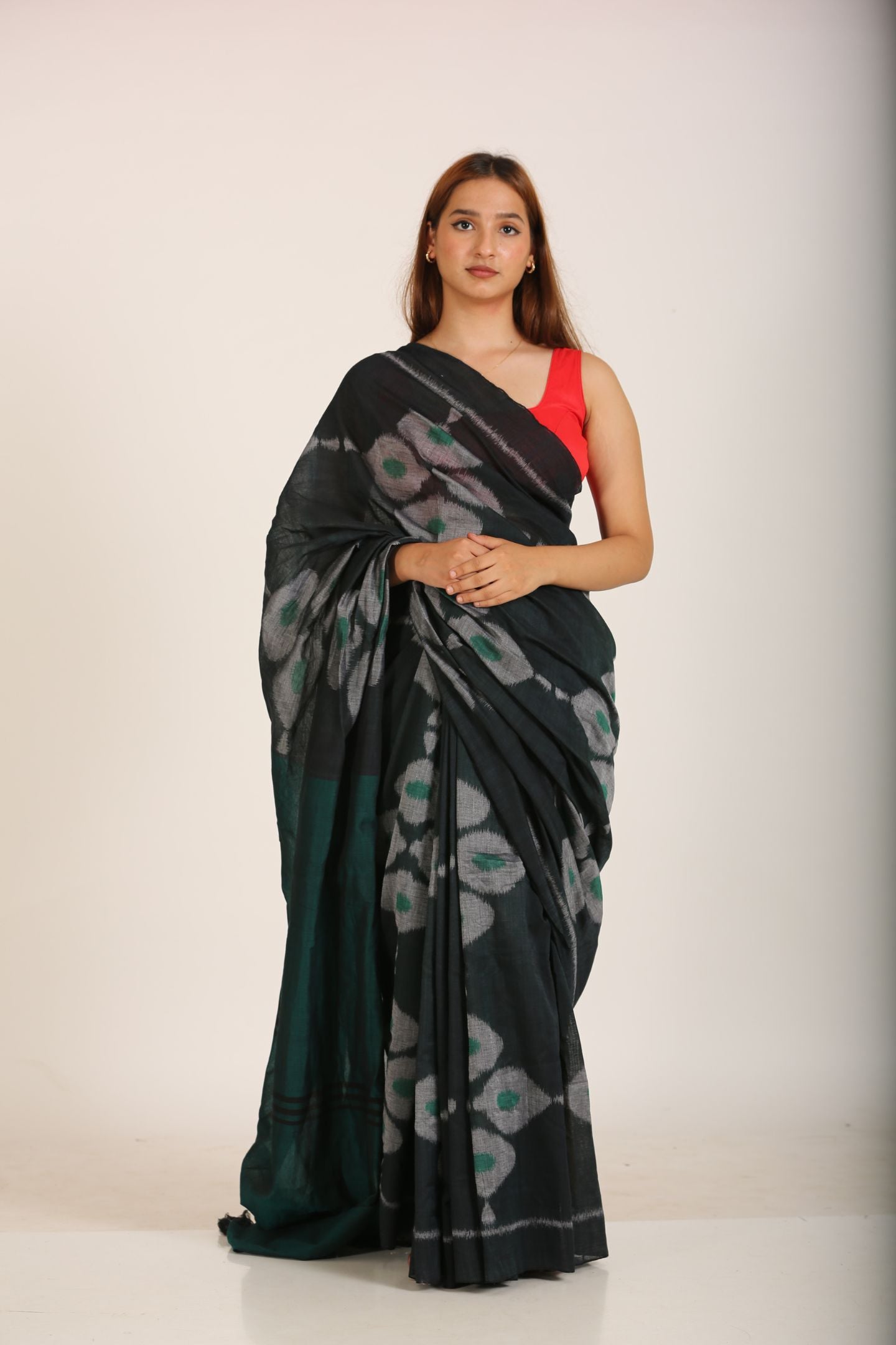 Dark Green Special Cotton Ikat Saree