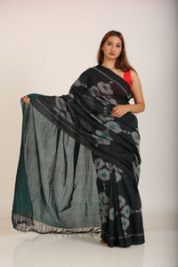 Dark Green Special Cotton Ikat Saree