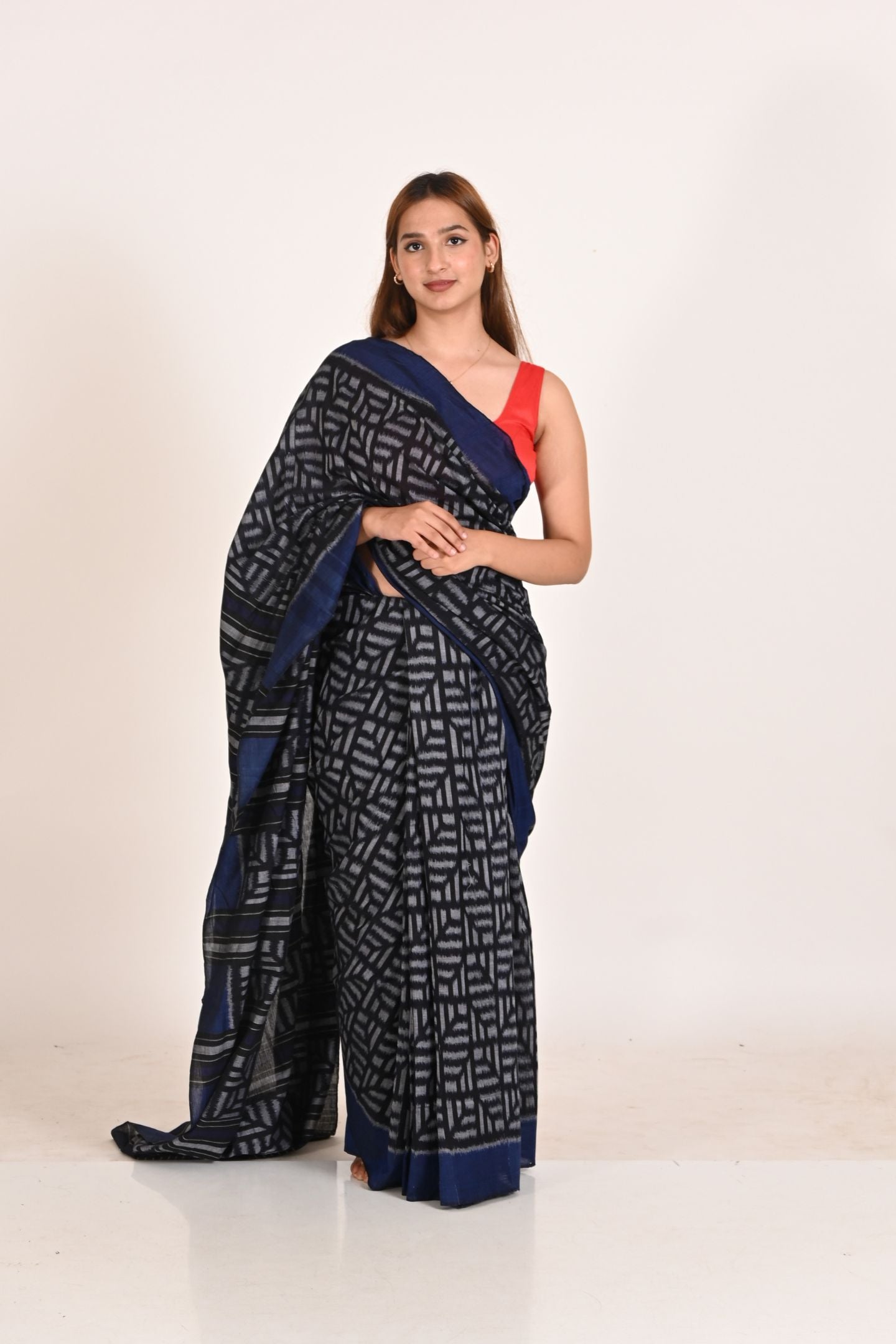 Dark Green Starry Night Special Cotton Ikat Saree