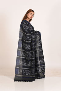 Dark Green Starry Night Special Cotton Ikat Saree