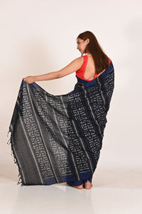 Dark Green Starry Night Special Cotton Ikat Saree