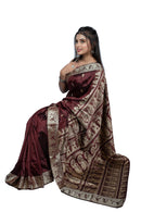 Dark Maroon Resham Baluchari Saree with Mythological Figures