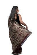 Dark Maroon Resham Baluchari Saree with Mythological Figures