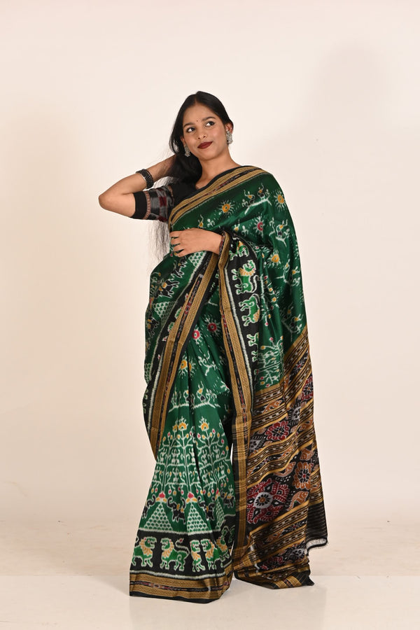 Deha Singha Khandua Handloom Ikat Silk Saree in Green Shade
