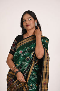Deha Singha Khandua Handloom Ikat Silk Saree in Green Shade