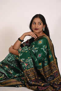 Deha Singha Khandua Handloom Ikat Silk Saree in Green Shade