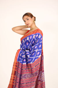 Dehachain Pasapalli Handloom Blue Ikat Silk Saree