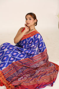 Dehachain Pasapalli Handloom Blue Ikat Silk Saree
