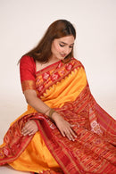 Gold Double Pasapalli Khandua Handloom Ikat Silk Saree