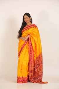 Gold Single Pasapalli Border Khandua Handloom Ikat Silk Saree