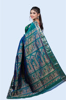 Gold Zari Green Meena Work Baluchari Saree with Mythological Figures