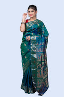 Gold Zari Green Meena Work Baluchari Saree with Mythological Figures