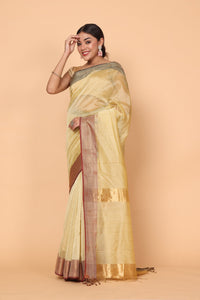 Golden Chameli Blossom Cotton and Silk Maheshwari Handloom Saree
