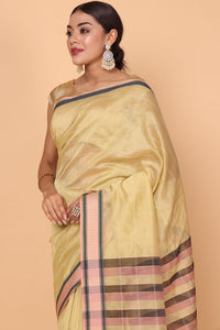 Golden Glow Maheshwari Handloom Saree with Kosa Lining and Diya Border Design
