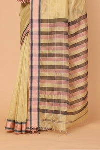 Golden Glow Maheshwari Handloom Saree with Kosa Lining and Diya Border Design