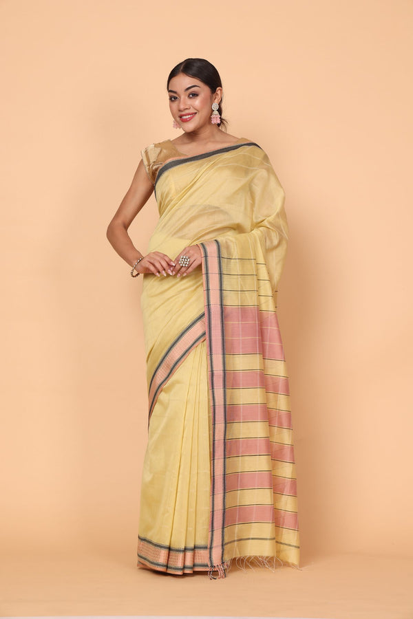 Golden Twilight Cotton and Silk Maheshwari Handloom Saree