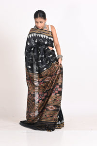 Handloom Black Ikat Silk Saree with Sankha Design