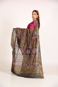 Handloom Ikat Silk Manabasa Pink Saree