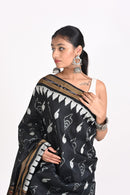 Handloom Black Ikat Silk Saree with Sankha Design