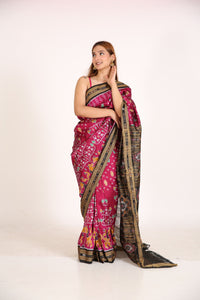 Handloom Ikat Silk Manabasa Pink Saree