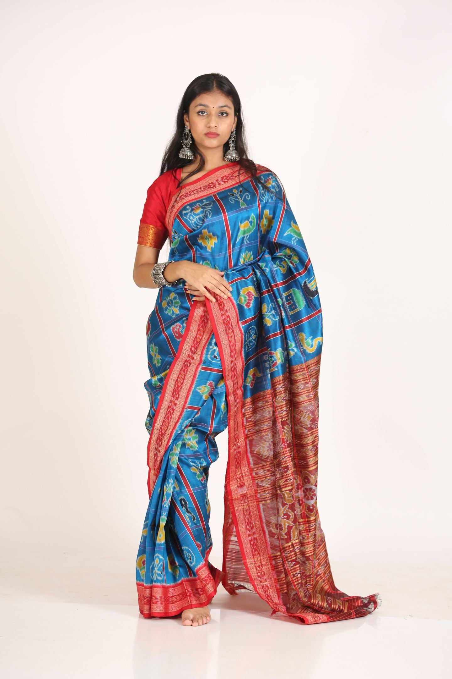 Light Blue Ikat Silk Naba Kothari Light Blue Handloom Saree
