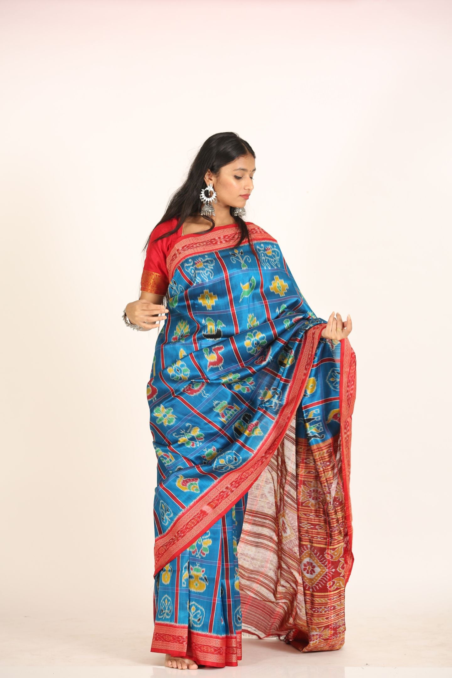 Light Blue Ikat Silk Naba Kothari Light Blue Handloom Saree